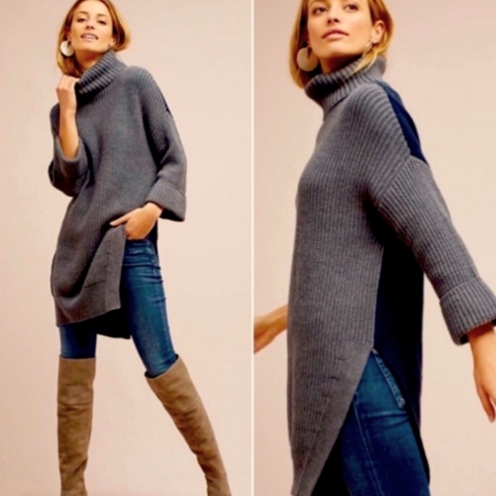 Anthropologie Colorblock 2 Toned Sweater w/ side slit (FINAL Price)